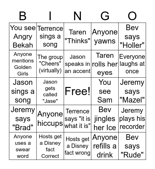 Earzup Happy Hour Bingo Card