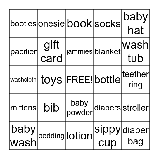 Grimsley Baby BINGO Card