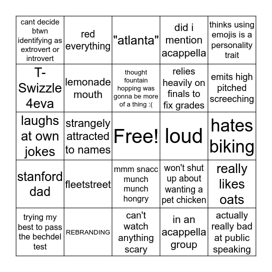 Emily Bingo Card