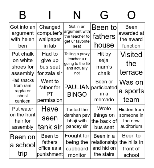 Paulian Bingo Card