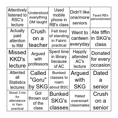 JFT 2nd year Bingo Card
