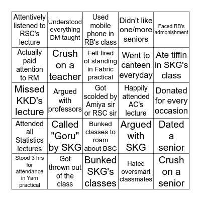 JFT 2nd year Bingo Card