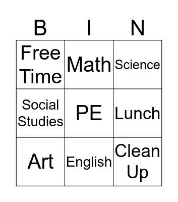 School Day Bingo Card