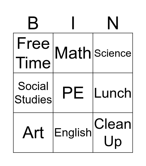 School Day Bingo Card