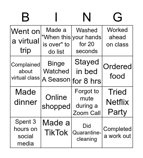 ClemsonHome Social Distancing Bingo Card
