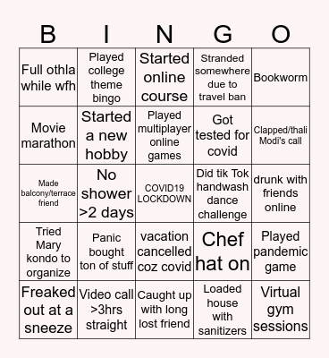 Quarantine Bingo Card
