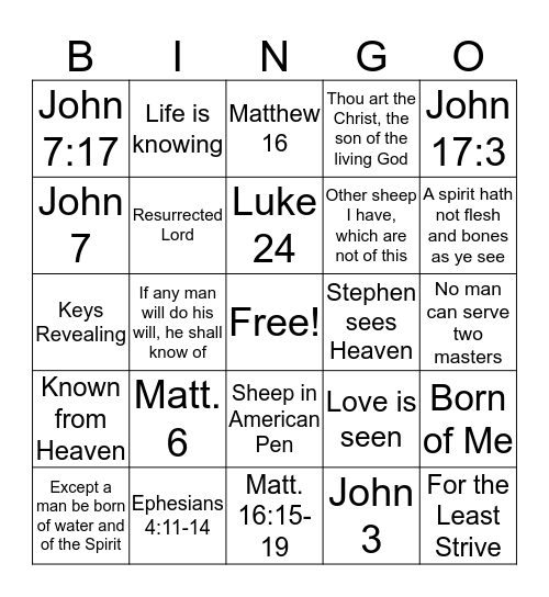 Scripture Mastery Scripture Bingo Card