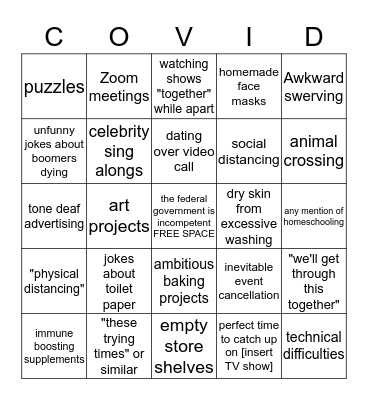 Coronavirus Bingo Card