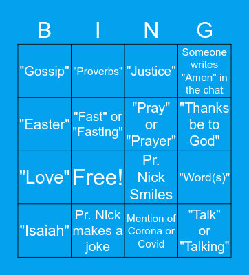 Knox Sermon Bingo March 29 Bingo Card