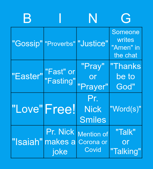 Knox Sermon Bingo March 29 Bingo Card