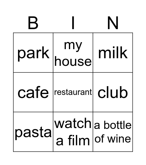 Would you like..? Bingo Card
