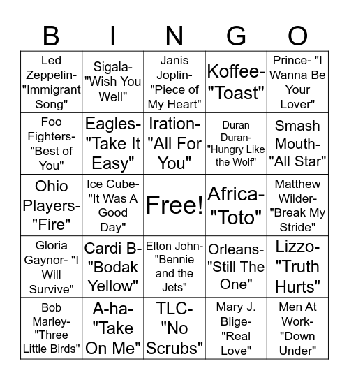 Music Bingo Card