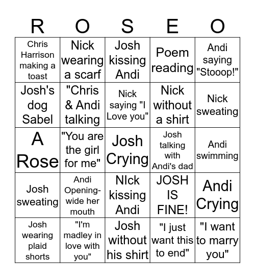 The Final Rose Party Bingo Card