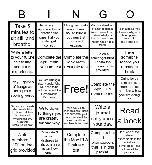 Learning from home Bingo Card