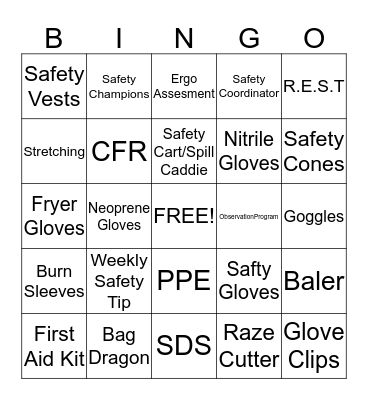 Safety BINGO Card