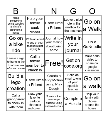 STAY AT HOME Bingo Card