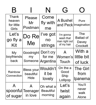 Movie songs Bingo Card