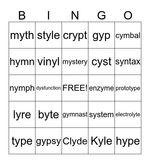 Y & Y-E Bingo Card