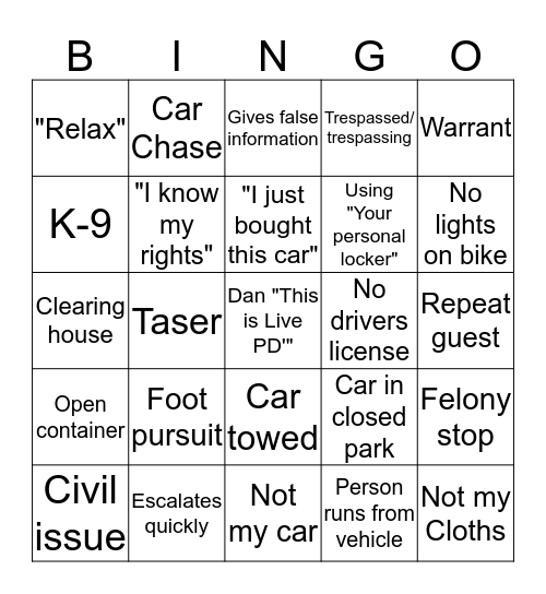 PD Bingo game Bingo Card
