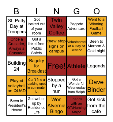 ALVERNIA UNIVERSITY Bingo Card