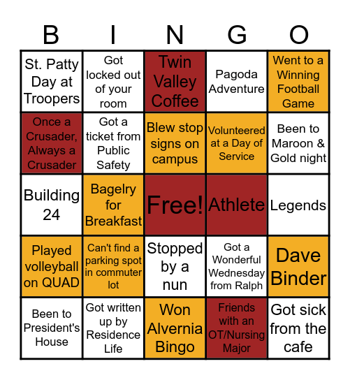 ALVERNIA UNIVERSITY Bingo Card