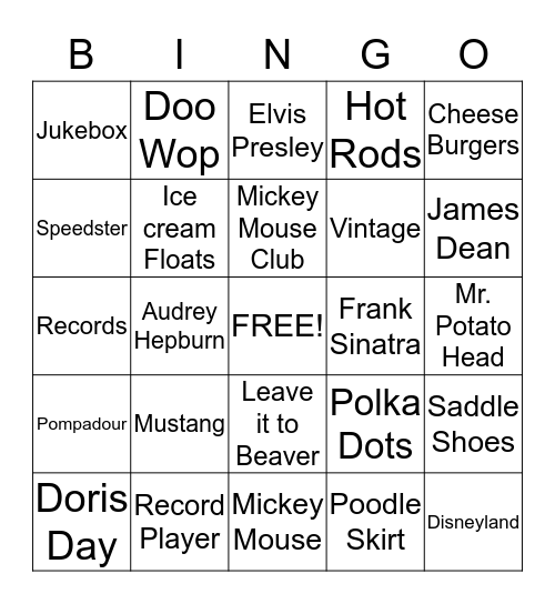 FABULOUS 50s BINGO Card