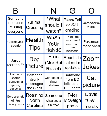KKPsi Quarantine Bingo Card