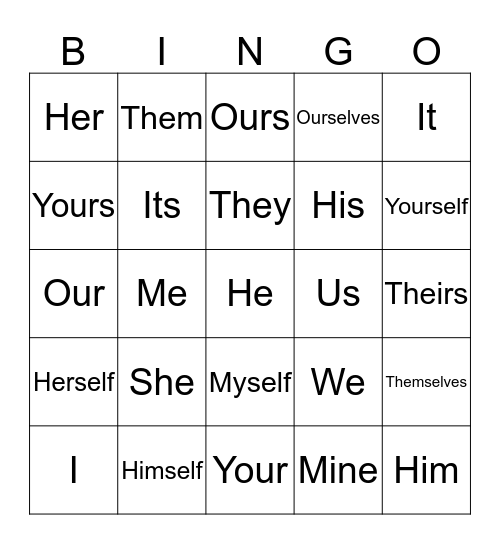 Pronoun Bingo Card