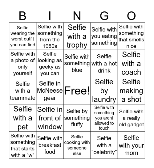 Quarantine selfie bingo Card
