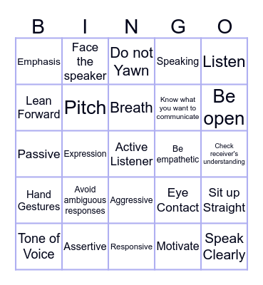 Communication Skills Bingo Card