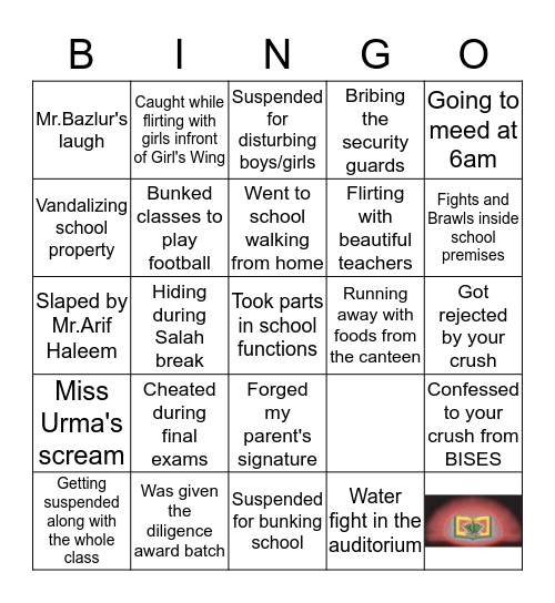 BISES BINGO 101 Bingo Card