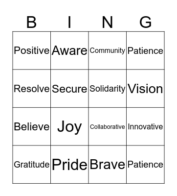 Positive BIngo Card