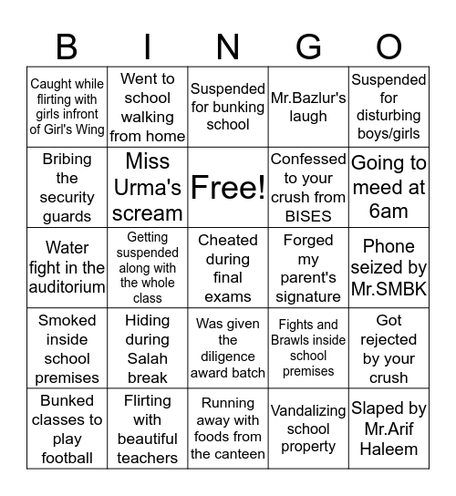 BISES BINGO UPDATED Bingo Card