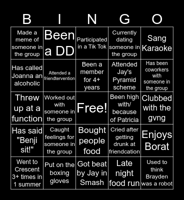 R A T S / Marvel / Gush / Friendcation BINGO Card