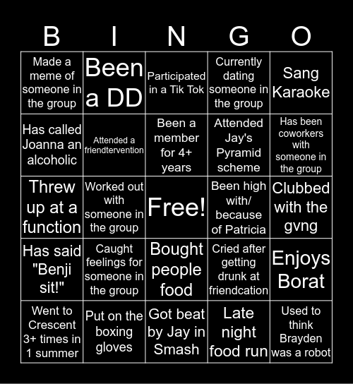 R A T S / Marvel / Gush / Friendcation BINGO Card