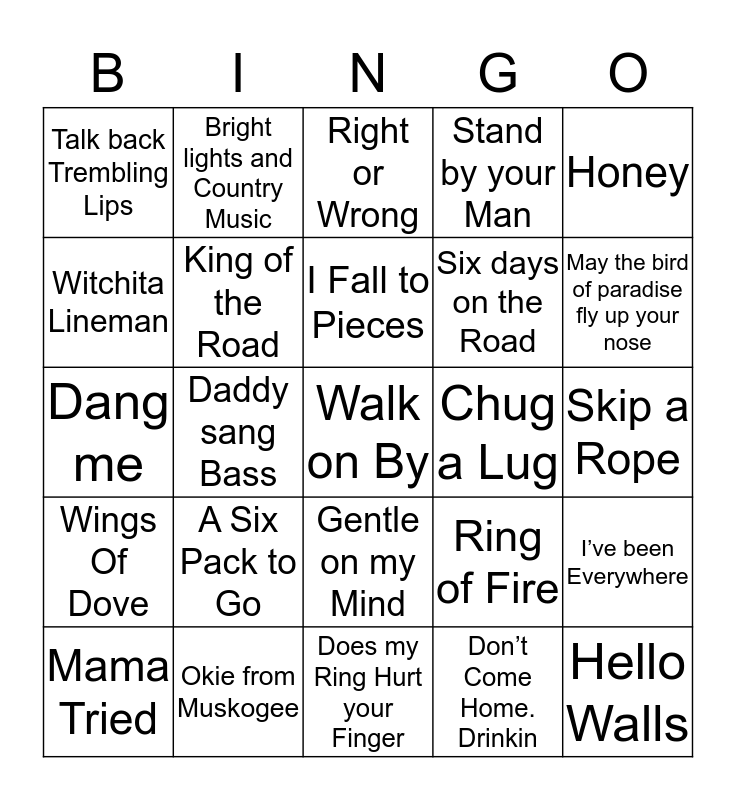 country-song-bingo-bingo-card