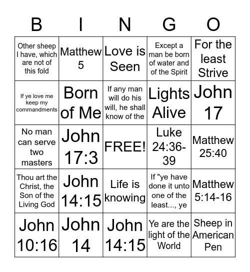 Scripture Mastery Scripture Bingo Card