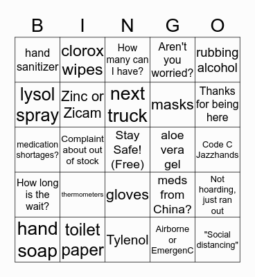 Walgreens COVID-19 BINGO Card