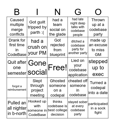 CodeBase Bingo Card