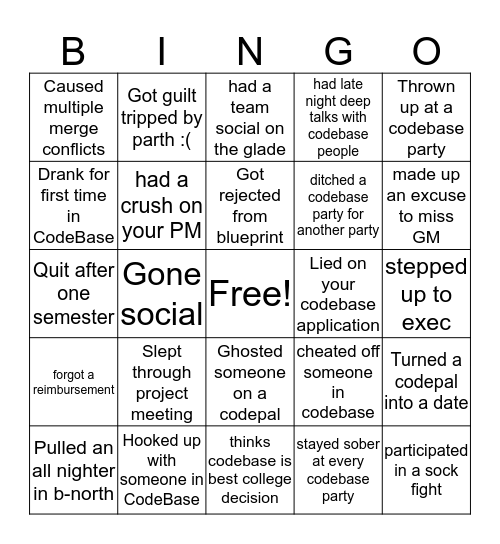 CodeBase Bingo Card