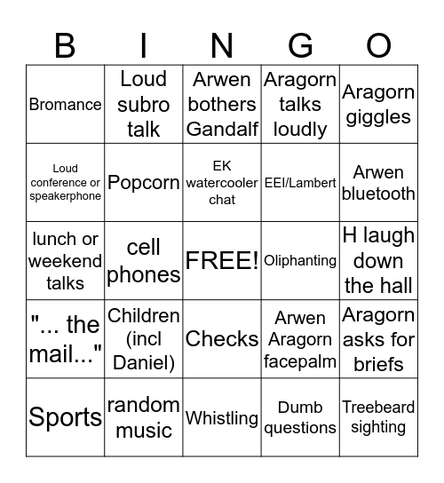 Lord of the Liens 6 Bingo Card