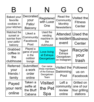 Estraya Georgetown Bingo Card