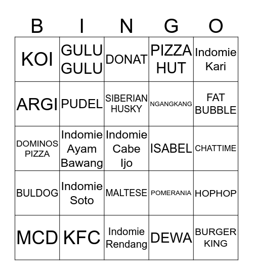 Untitled Bingo Card