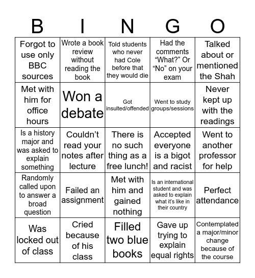 Dr.Cole Bingo Card