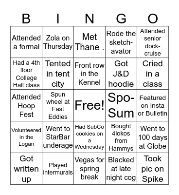 Gonzaga Senior’s Bingo Card