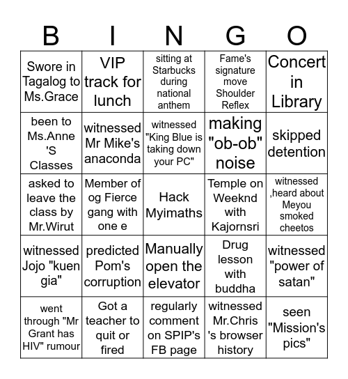 SPIP3 Bingo Card