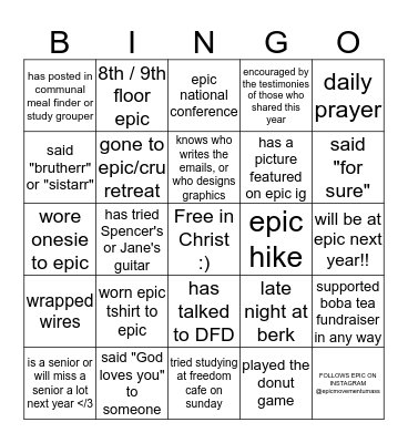 epic movement umass Bingo Card