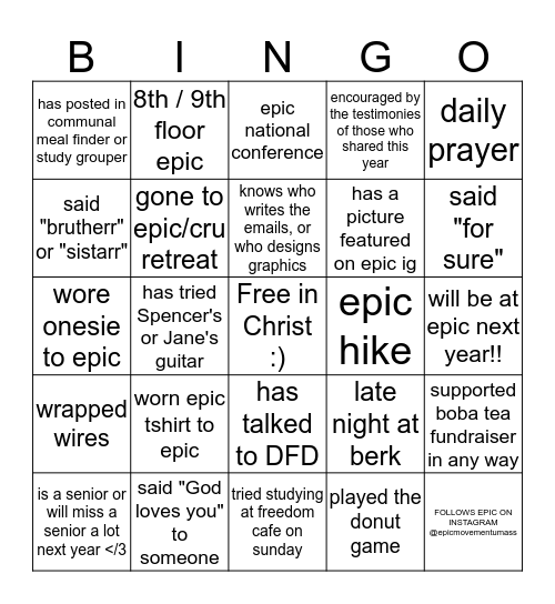 epic movement umass Bingo Card