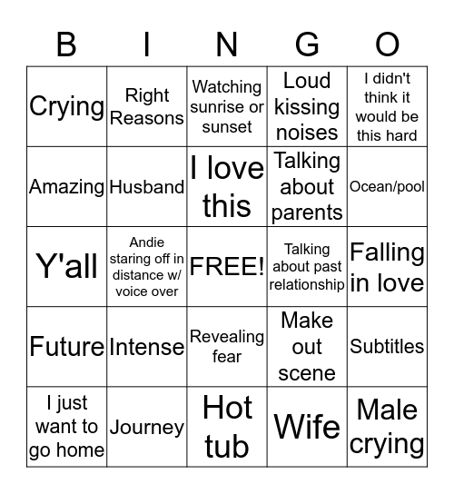 ANDI'S SEASON - BACHELORETTE BINGO Card