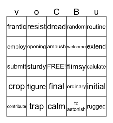 Vocabulary Bingo Card